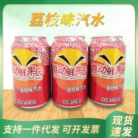 廠家貨源灌裝聽(tīng)裝320ml碳酸飲料荔枝果味